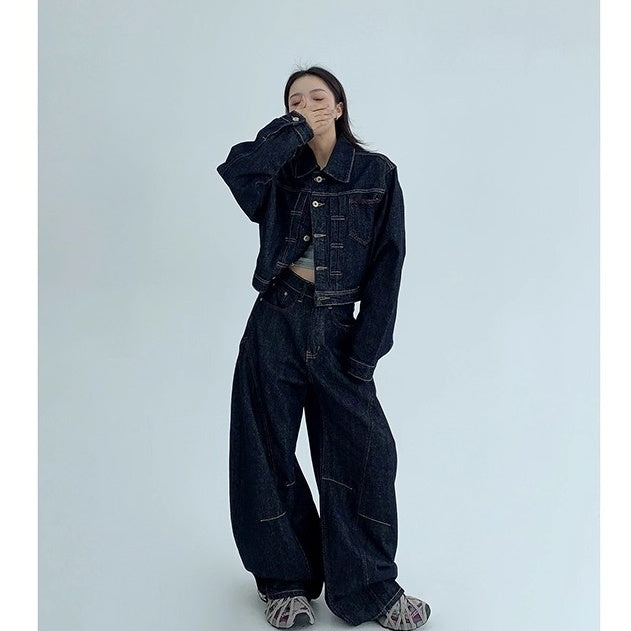 【上下別売り】Cropped Denim Jacket + Wide Curve Jeans MW10243