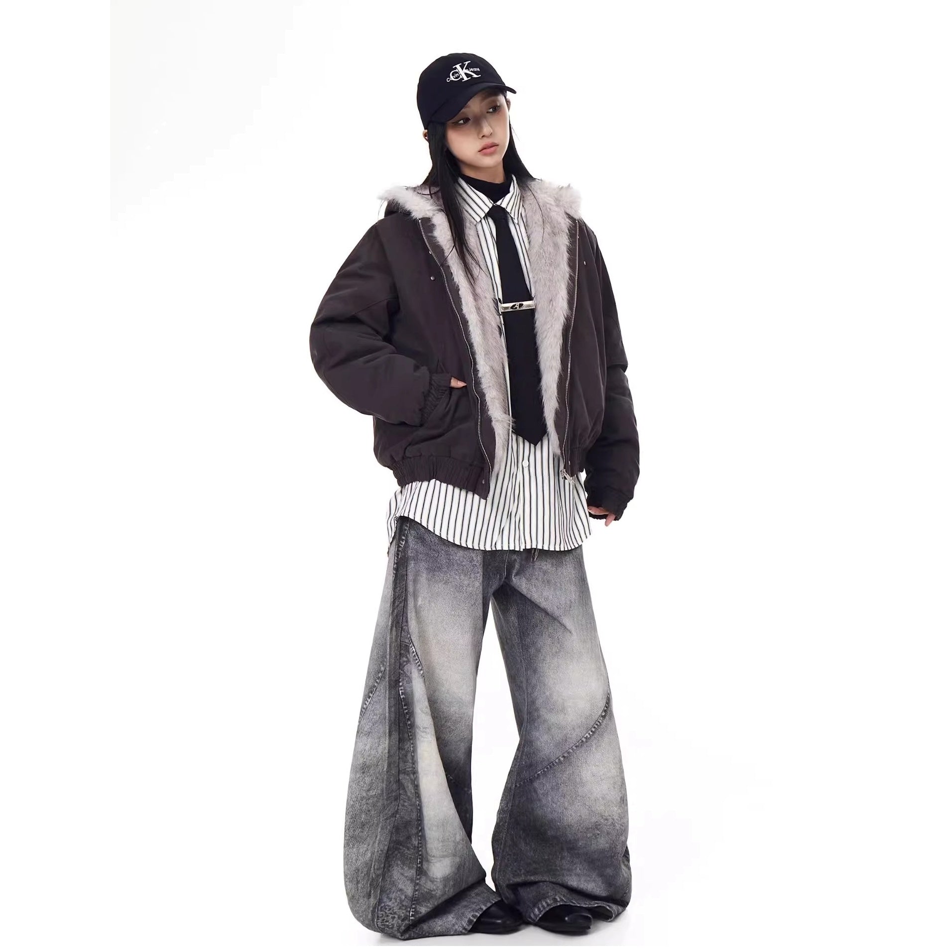 Carving Fur Collar Hooded Jacket BK7051