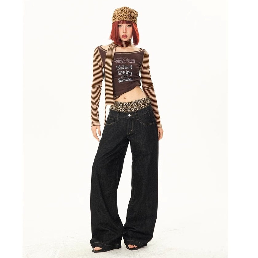 Leopard Print Double-Waist Loose Jeans MW10166