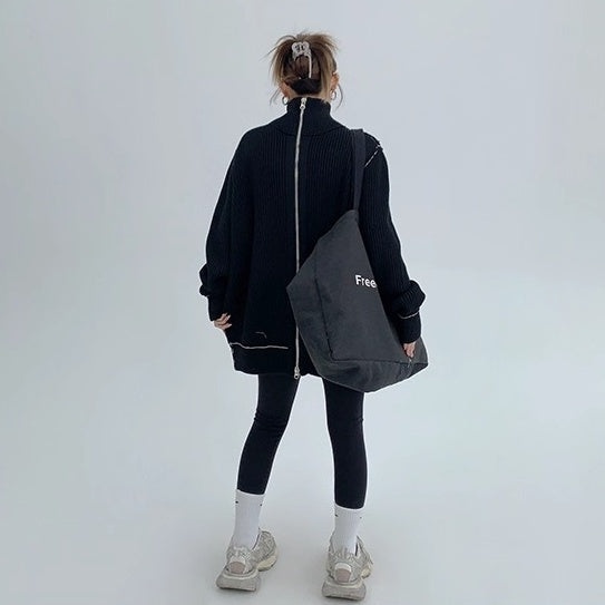 Front And Back Zipperd Knitted Jacket MW10290
