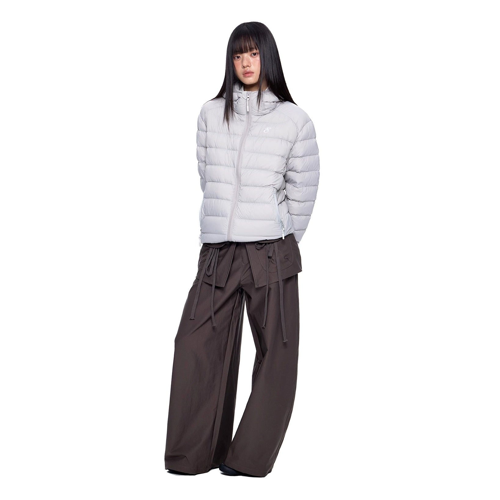 Rib Print Hooded Light Down Jacket EZ247