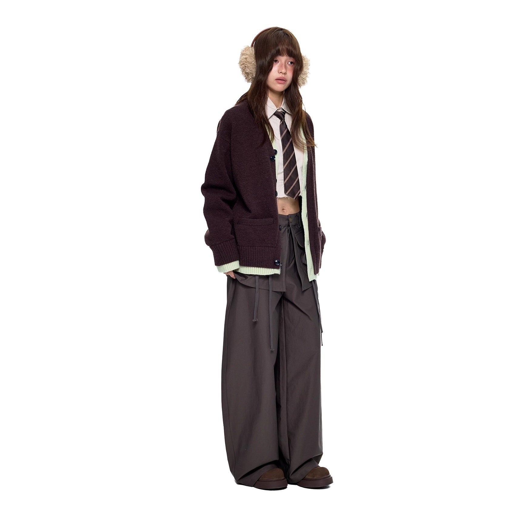 Fake Layered Contrast Patchwork Knitted Cardigan EZ259