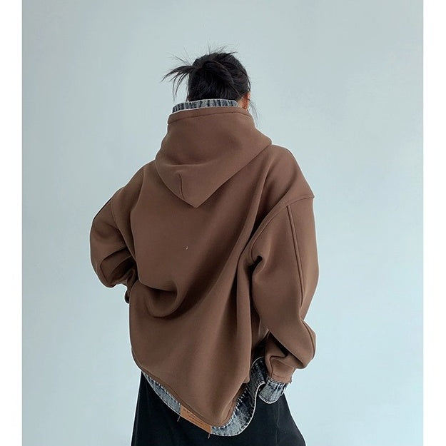 Contrasting Splicing Denim Hooded Sweat OS2056