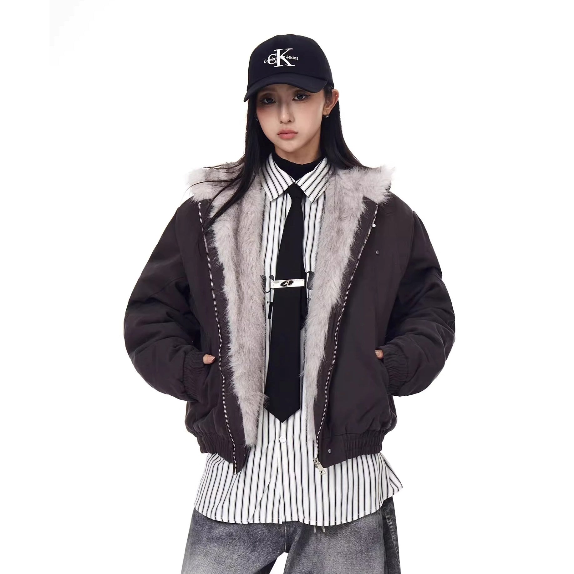 Carving Fur Collar Hooded Jacket BK7051