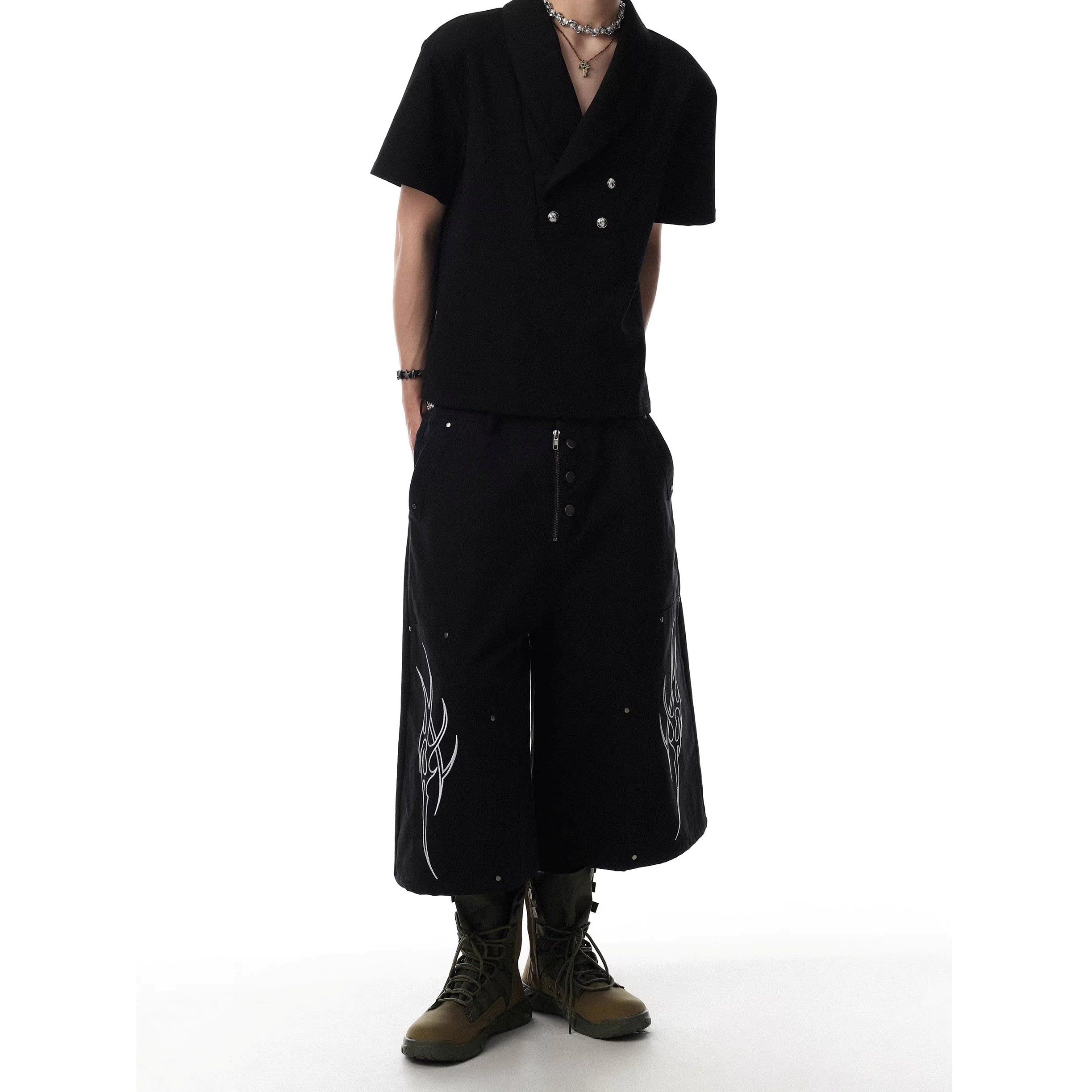 Deconstructed Design Wide-leg Cropped Pants MR8035