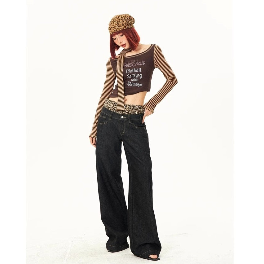 Leopard Print Double-Waist Loose Jeans MW10166