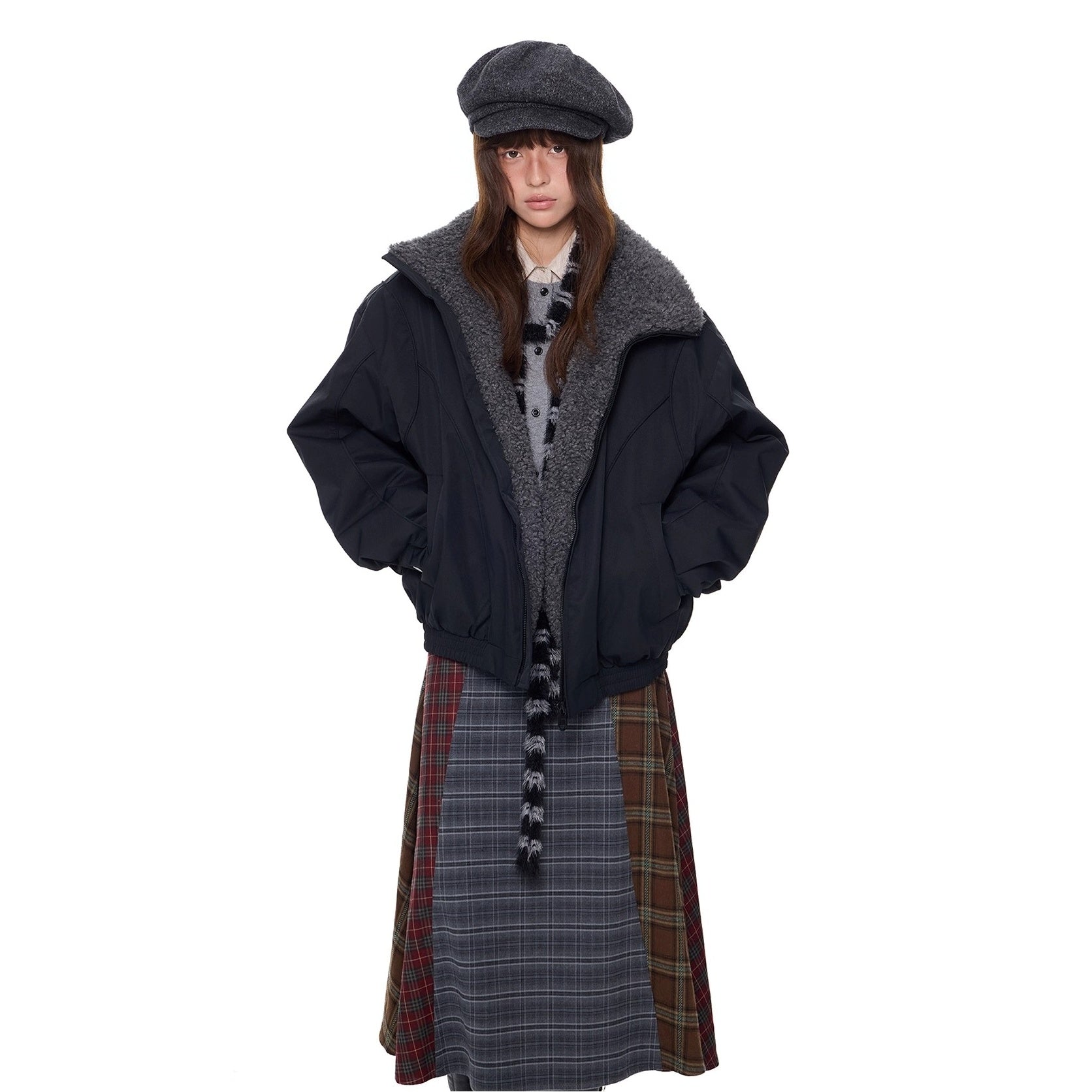 Furry Zip Simple Down Jacket EZ293