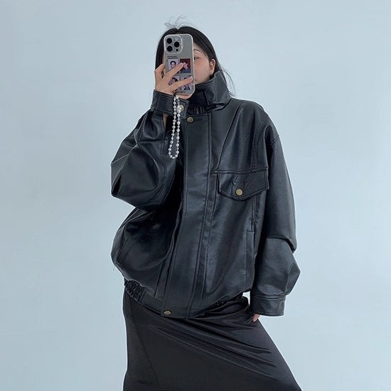PU Leather Wide Silhouette Biker Jacket OS2024
