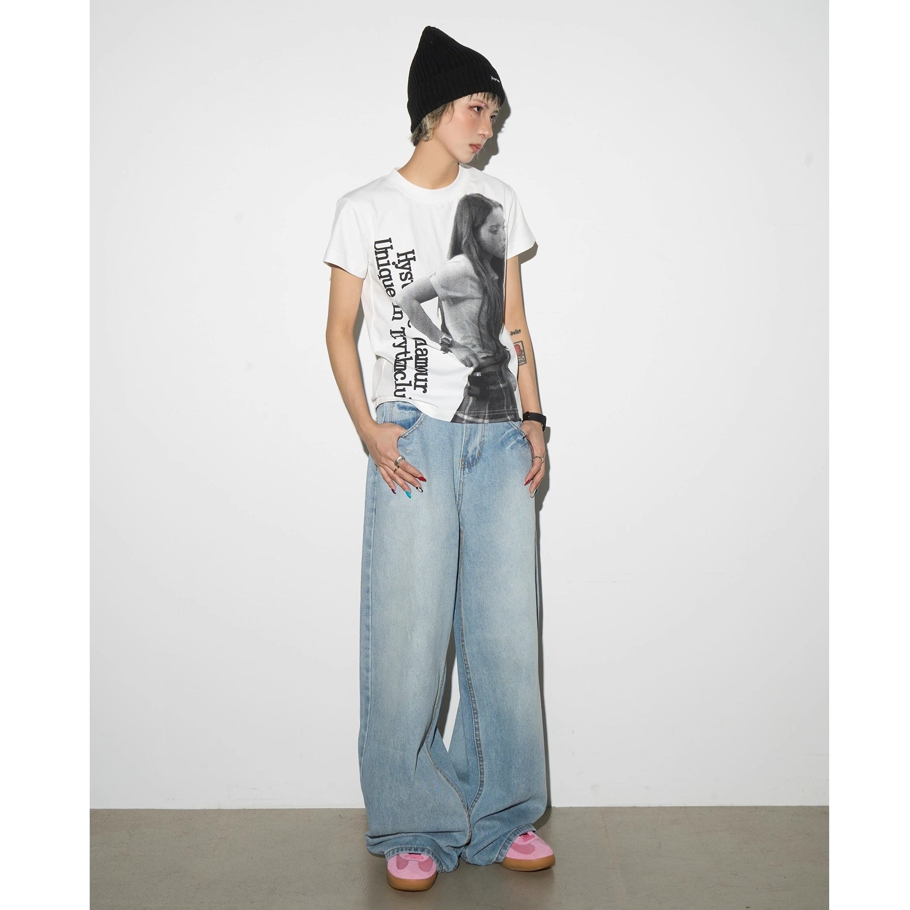 Portrait Letter Print Slim T-shirt MN9019