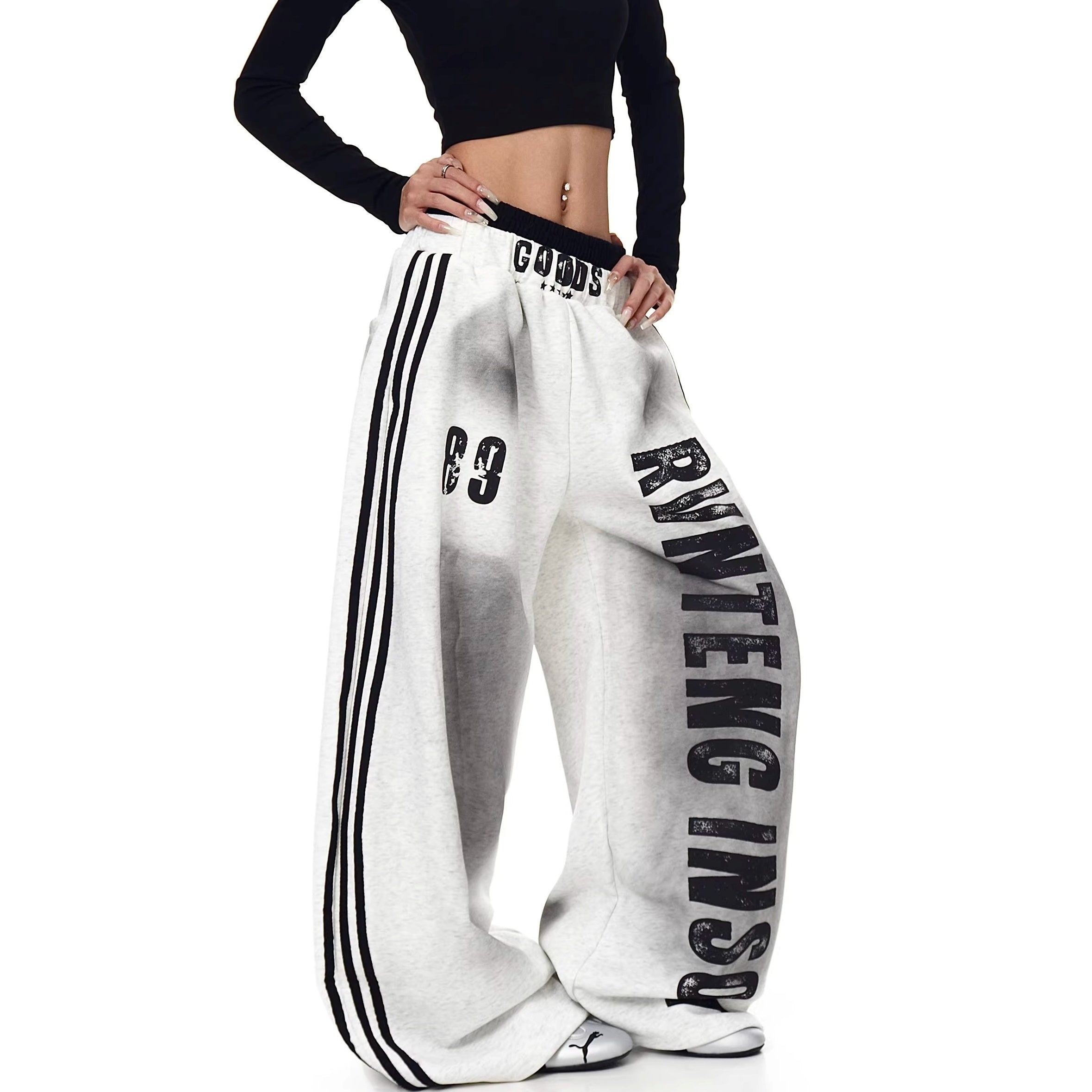 Double-waist Smuge Letter Printed Sweat Pants MW10385
