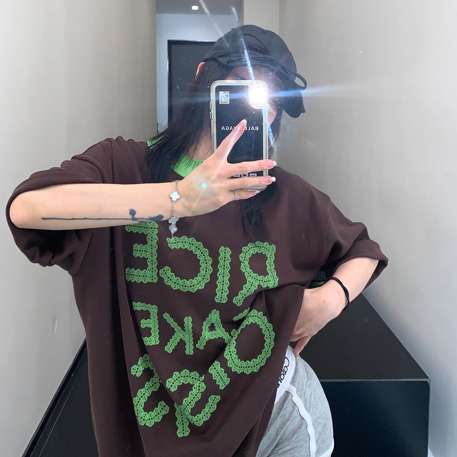 Lace Letter Loose Ringer T-shirt OS2001