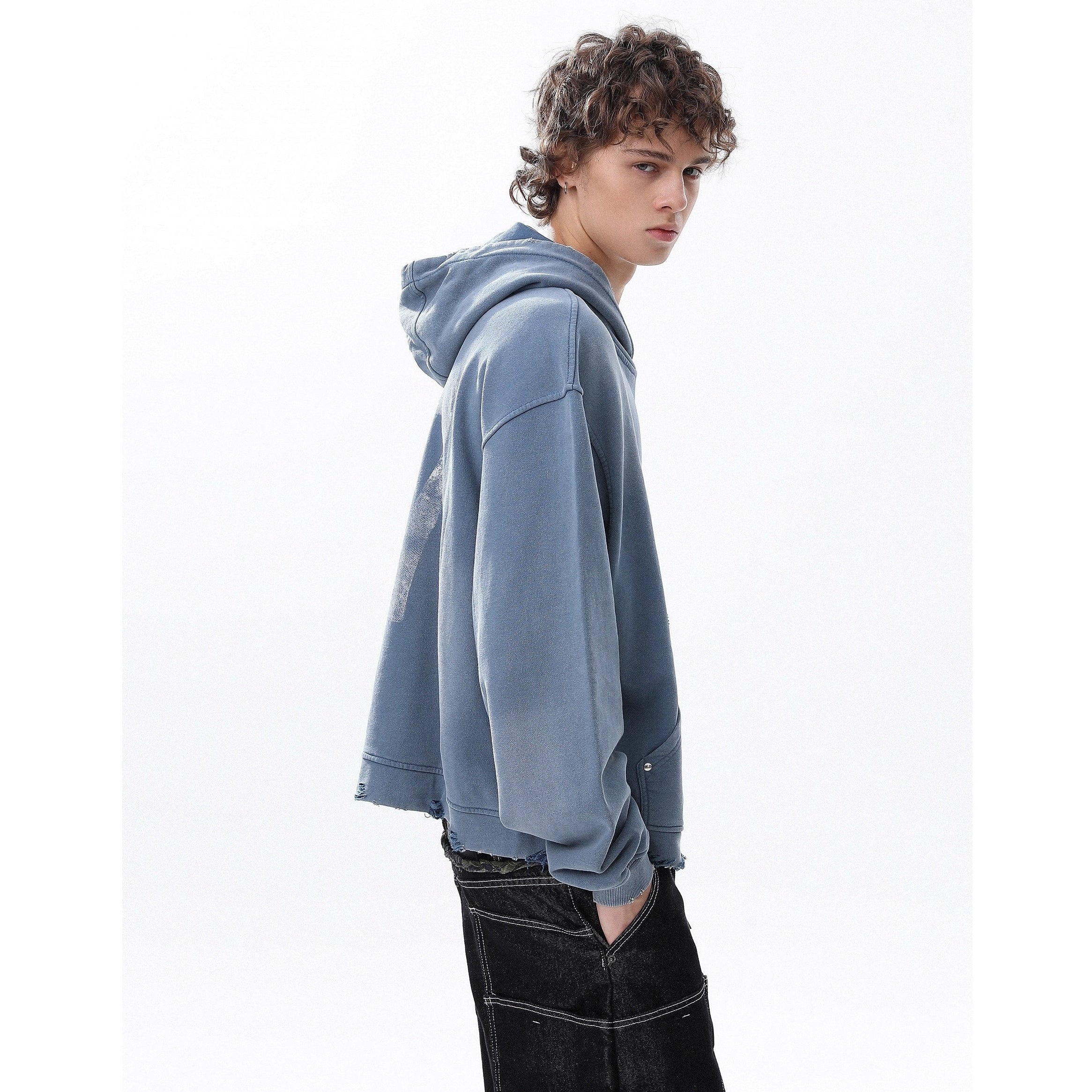 RhineStone Letter Print Damage Hoodie MR8025
