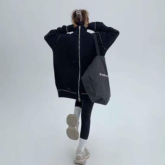Front And Back Zipperd Knitted Jacket MW10290