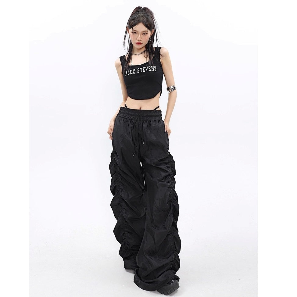 Side Gather High-waisted Loose Long Pants MW10256