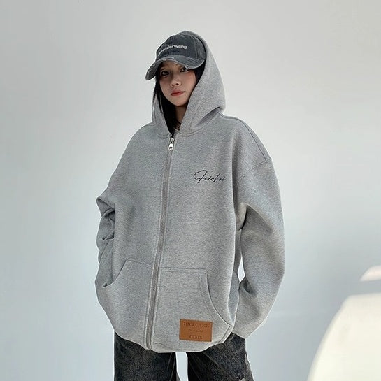 Back Letter Embroidery Hooded Jacket OS2051