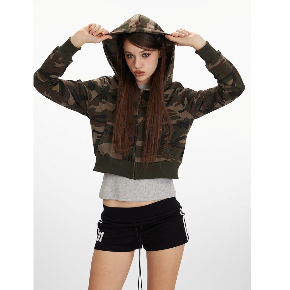 Camouflage Cropped Hooded Jacket NR7010