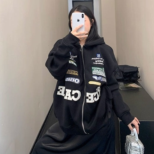 Racing Style Embroidery Hooded Jacket OS2047