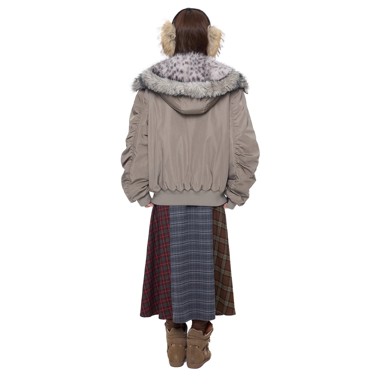 Leopard Liner Fur Short Hooded Jacket EZ273