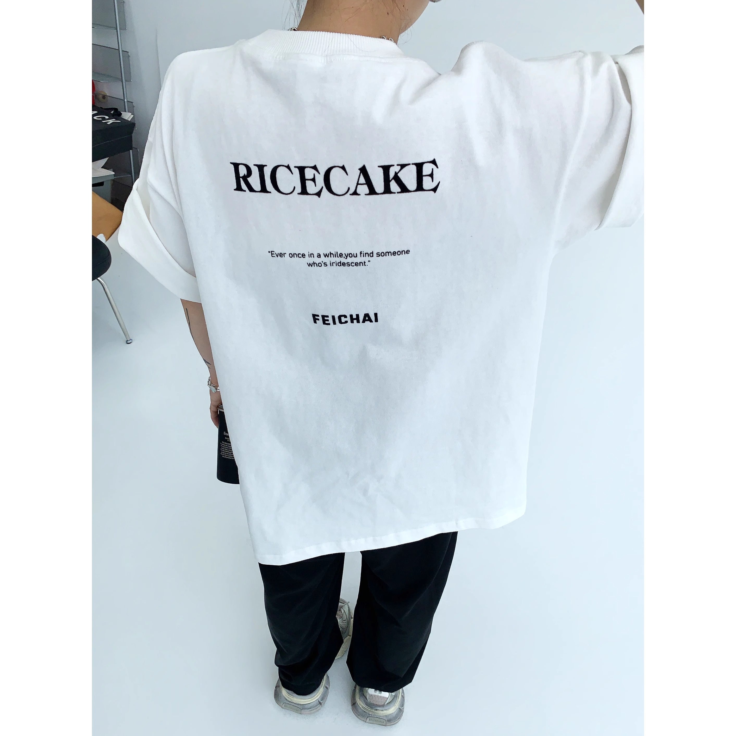 Simple Flocking Print Loose T-shirt OS2006
