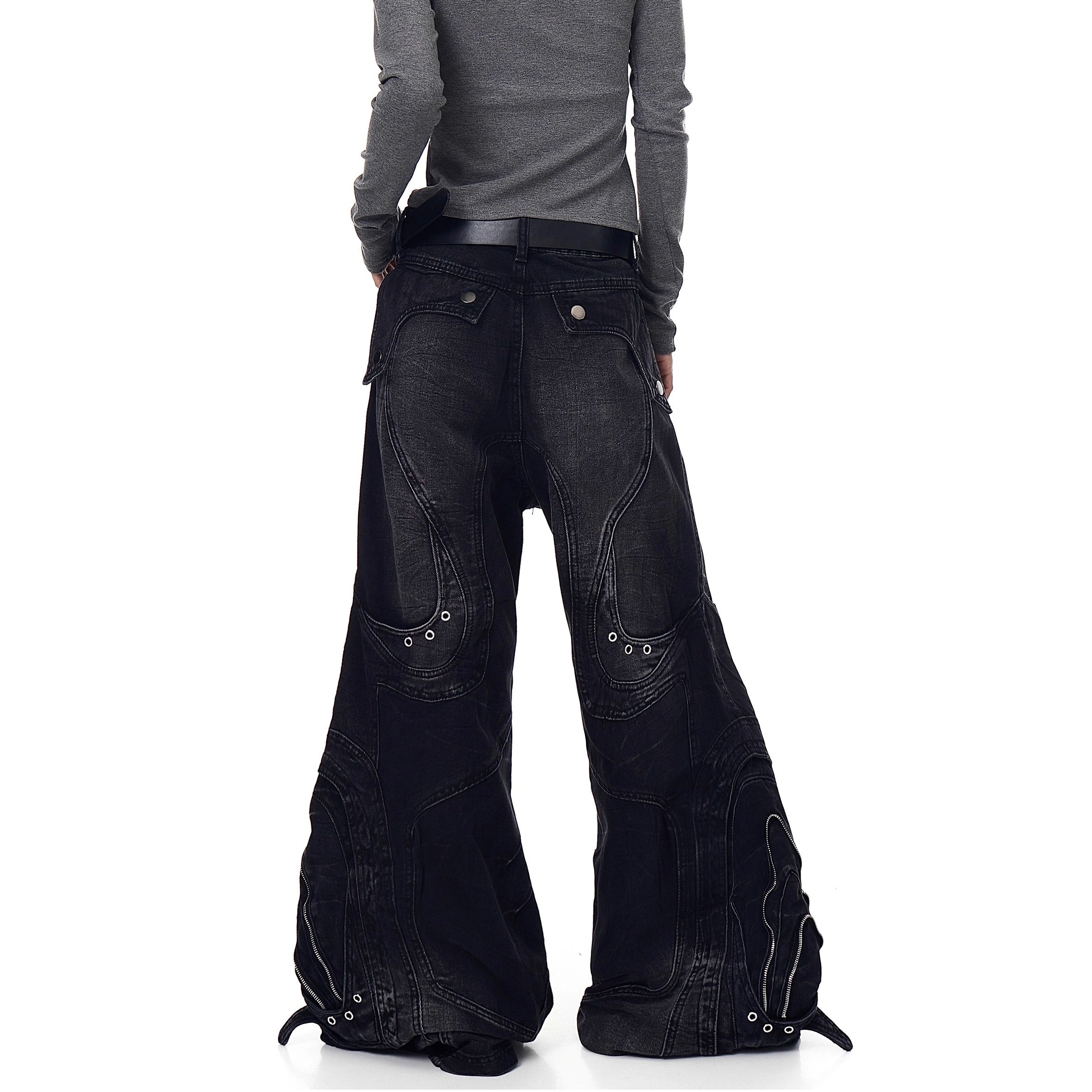 Distressed Deconstruction Wide Flared Jeans BK7021