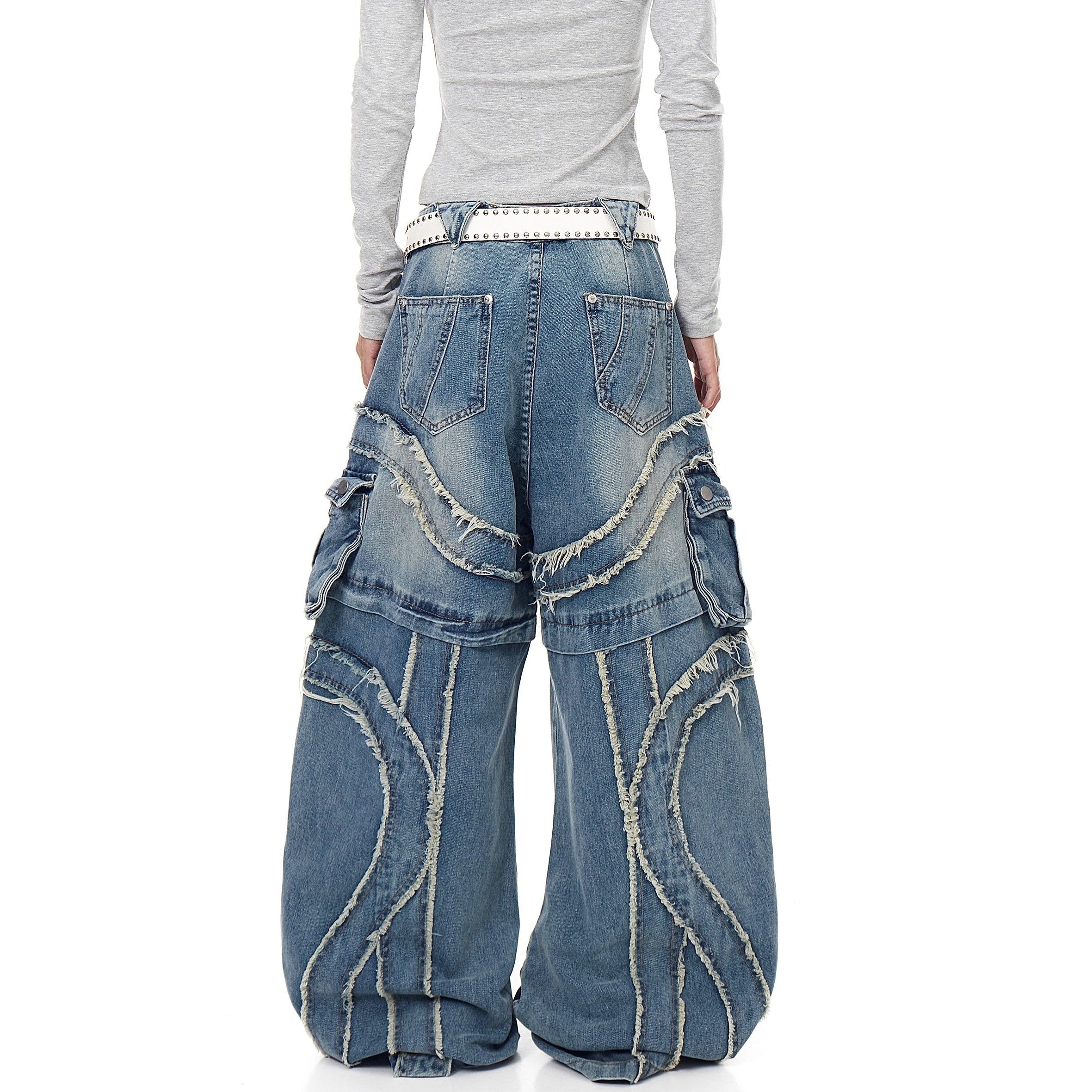 Raw Edge Switching Cargo Curve Jeans BK7027