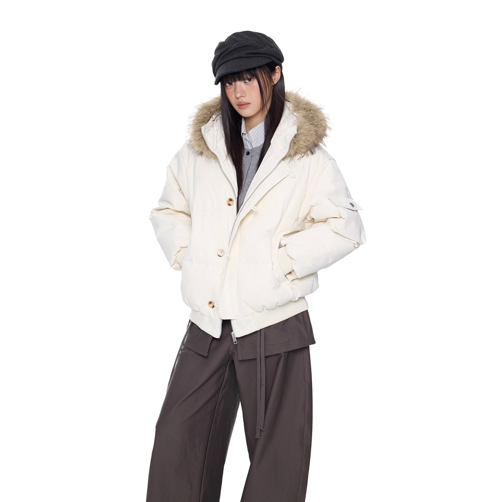 Large Fur Collar Hooded Down Jacket EZ301