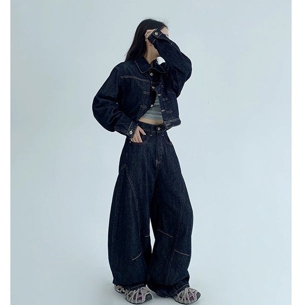 【上下別売り】Cropped Denim Jacket + Wide Curve Jeans MW10243