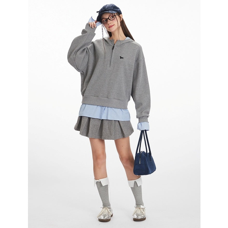 Fake Layered Half Zip Hoodie NR7006