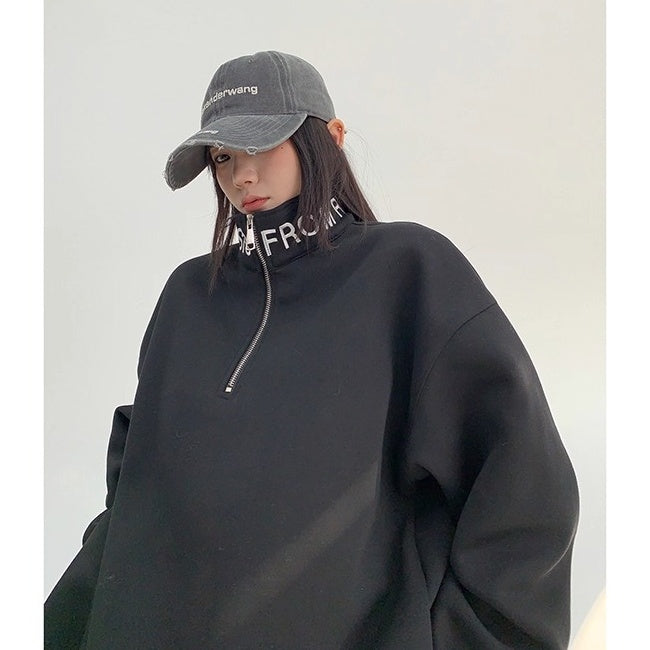 Embroidered Stand Collar Half-Zip Sweat OS2053