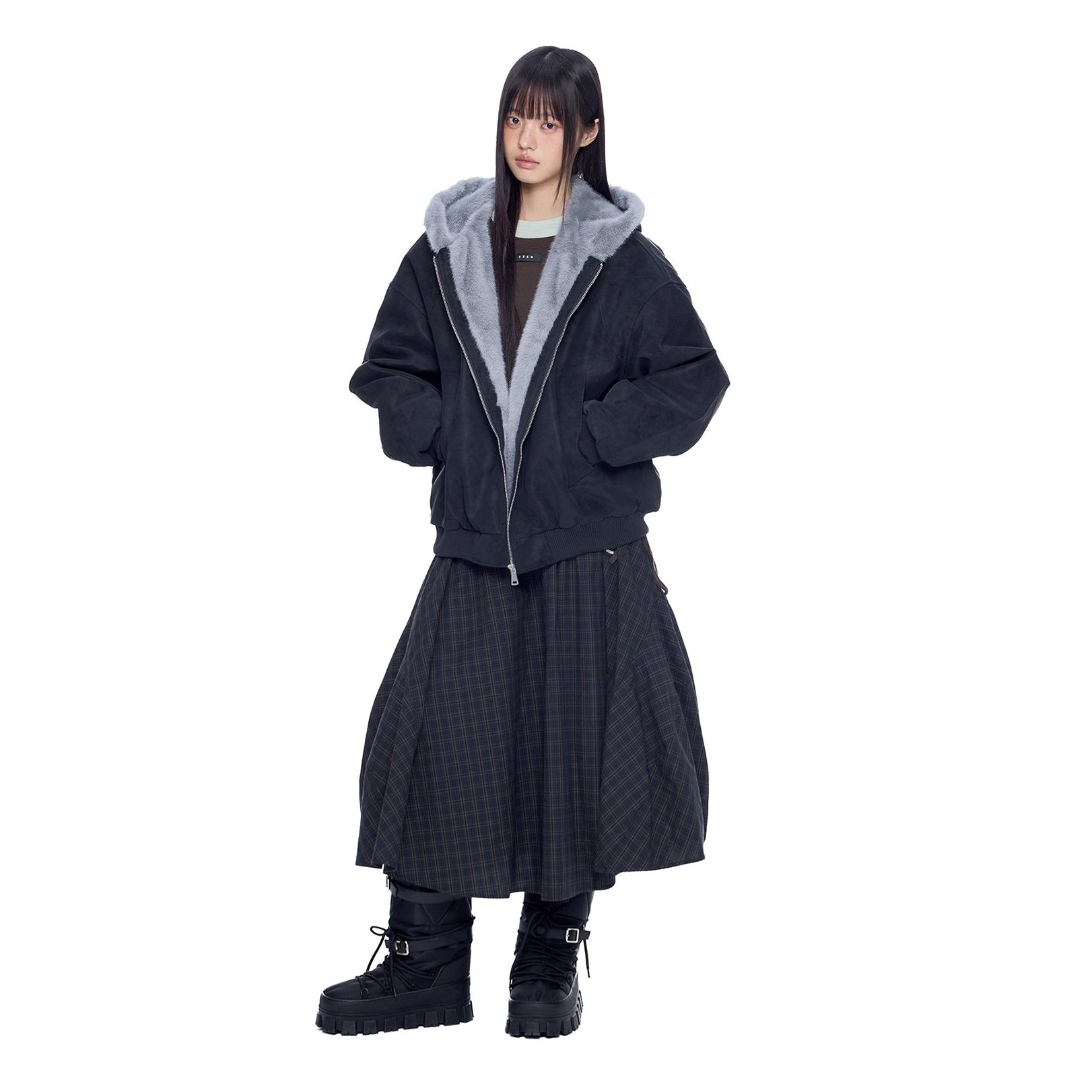 Carving Fur Collar Hooded Zip Jacket EZ300