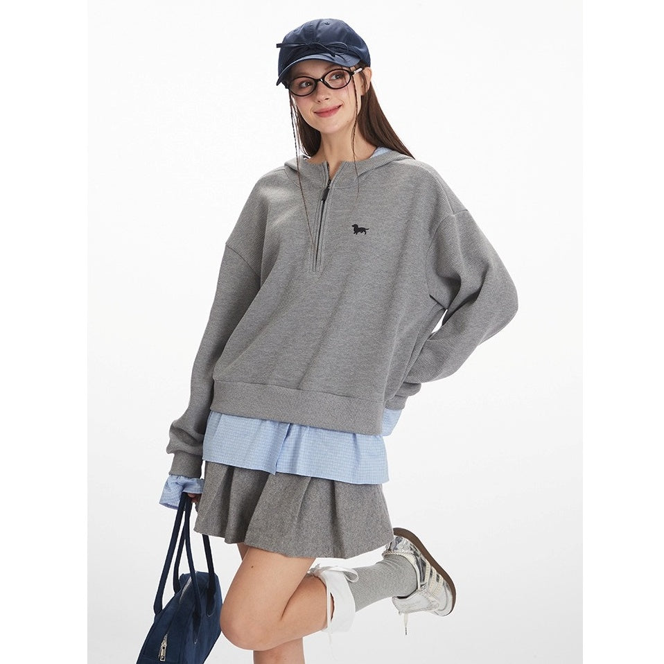 Fake Layered Half Zip Hoodie NR7006