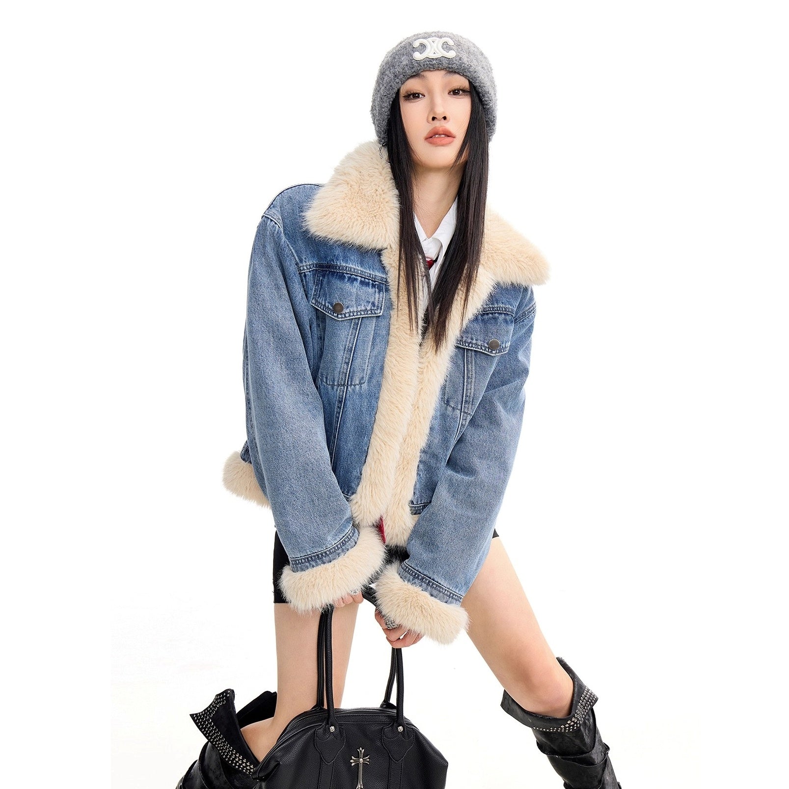 Fur Collar Denim Jacket IC9121