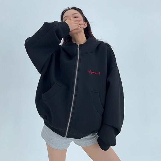 Embroidery Loose Vintage Short Hooded Jacket OS2027