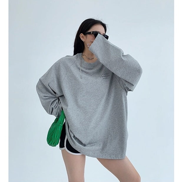 Relaxation Lazy Letter Print Long-sleeved T-shirt OS2036