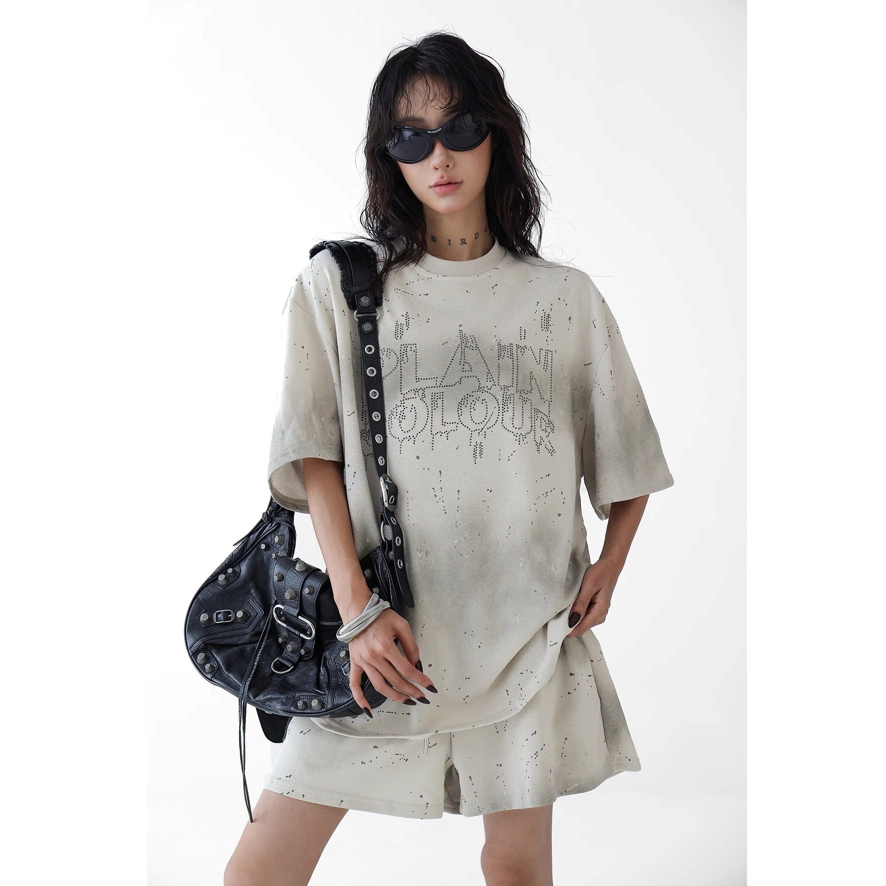 【上下別売り】2Length Rhinestone Tie-Dye T-Shirt & Loose Sweatpants Set-up AC7114
