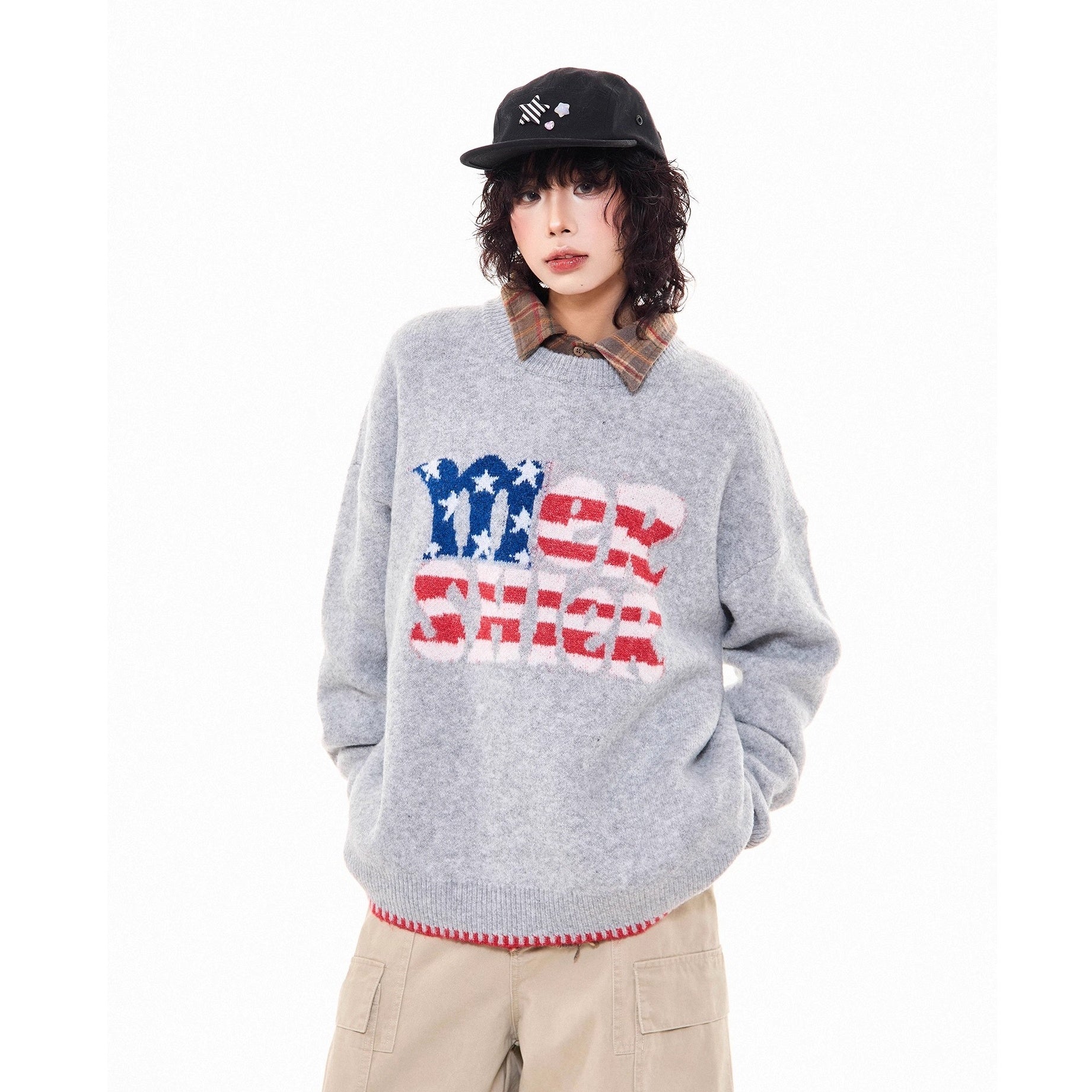 American Retro Letter Knitted Sweater MW10277