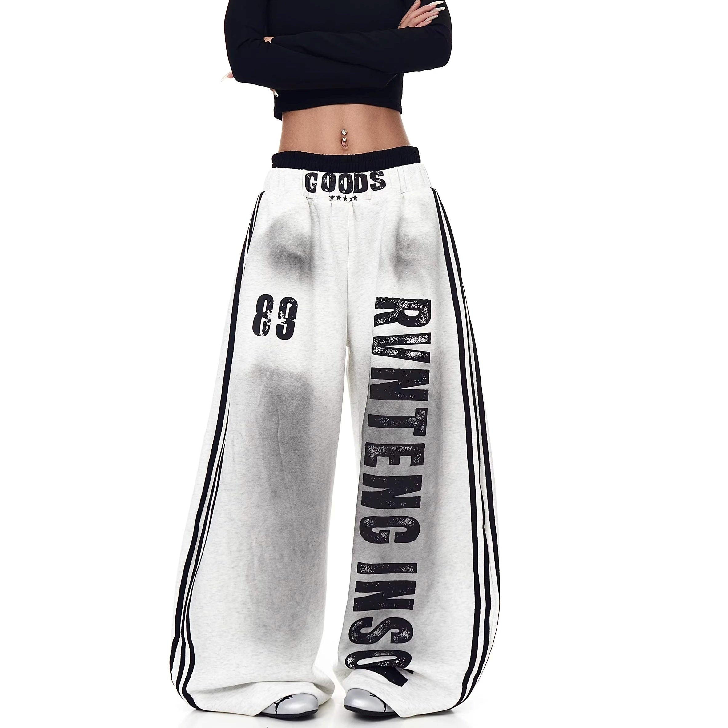 Double-waist Smuge Letter Printed Sweat Pants MW10385