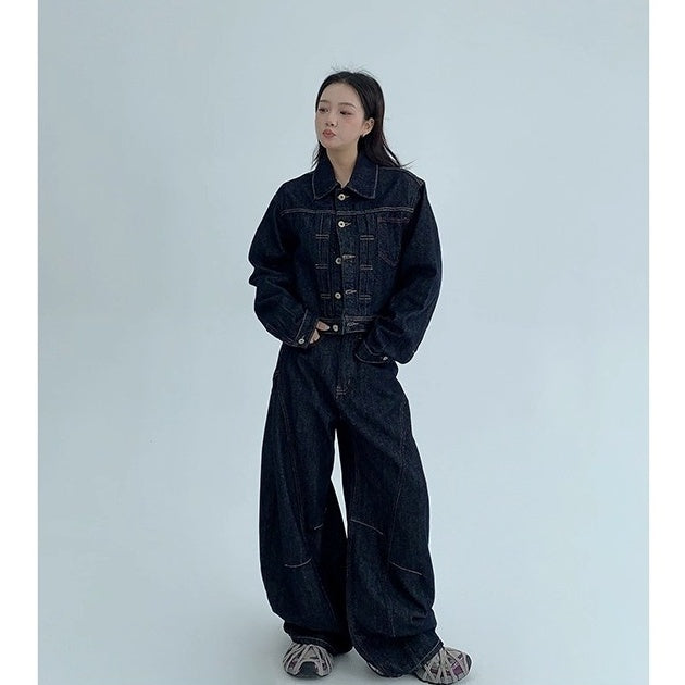 【上下別売り】Cropped Denim Jacket + Wide Curve Jeans MW10243