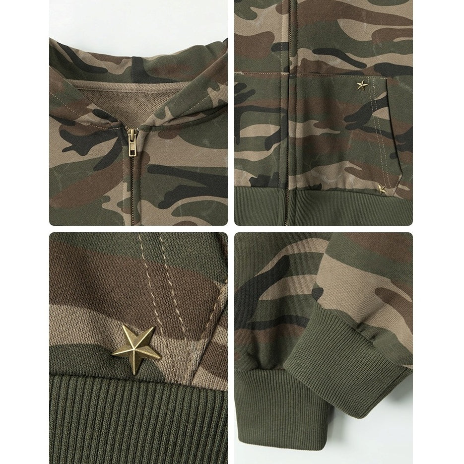 Camouflage Cropped Hooded Sweat Parka MW10292