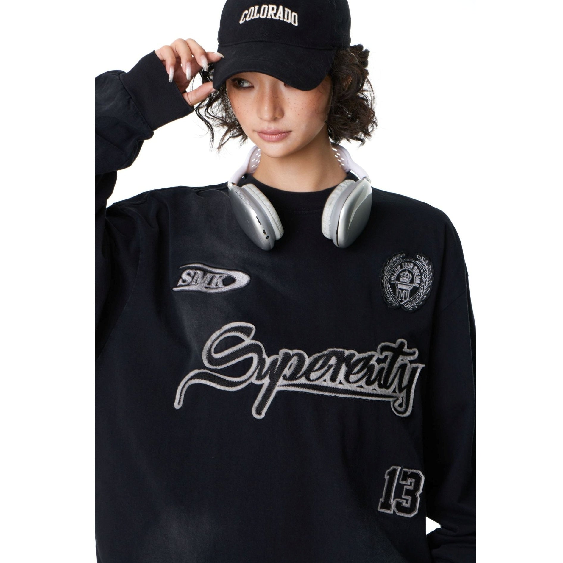 Washed Patch Embroidered Long-Sleeve T-shirt MW10246
