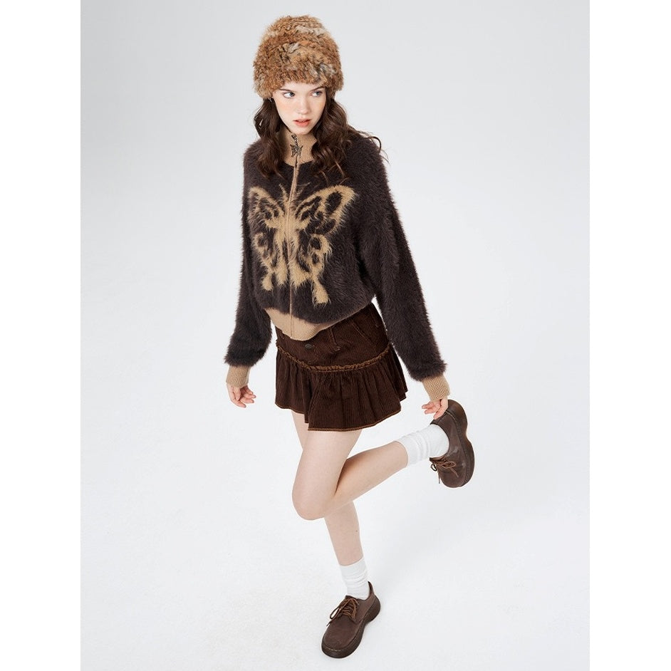 Stand Collar Butterfly Embroidered Cardigan NR7004
