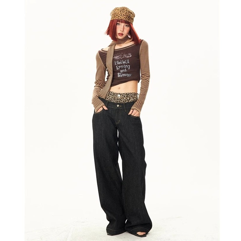 Leopard Print Double-Waist Loose Jeans MW10166