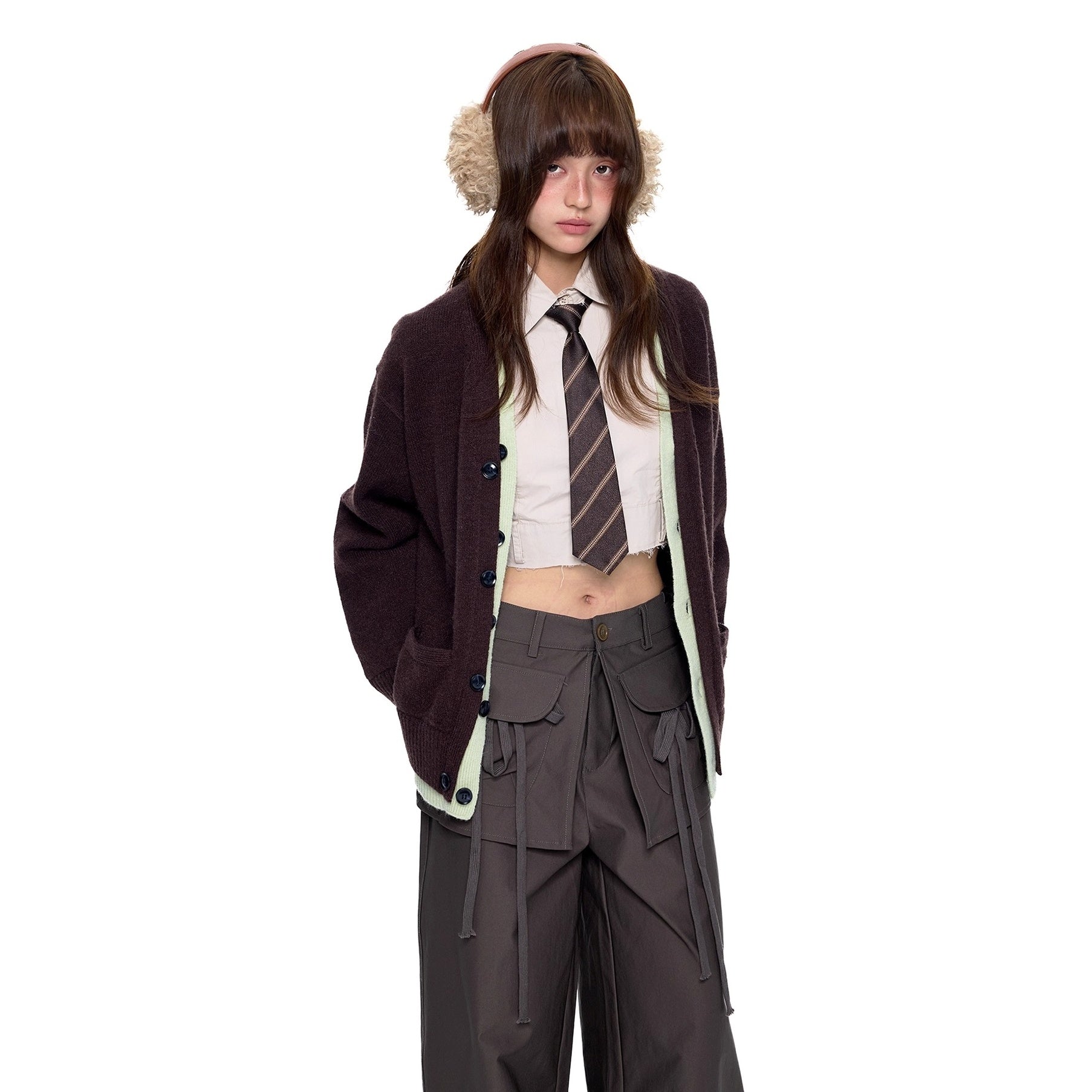 Fake Layered Contrast Patchwork Knitted Cardigan EZ259