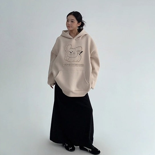 Retro Patch Embroidery Cartoon Plush Hoodie OS2070