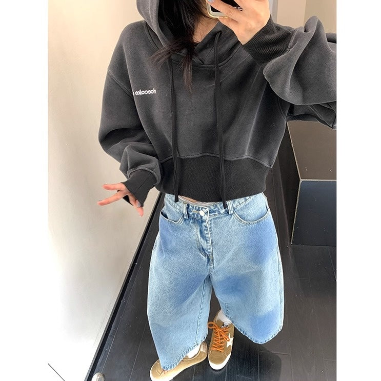 Washed Distressed Cropped Hoodie OS2023