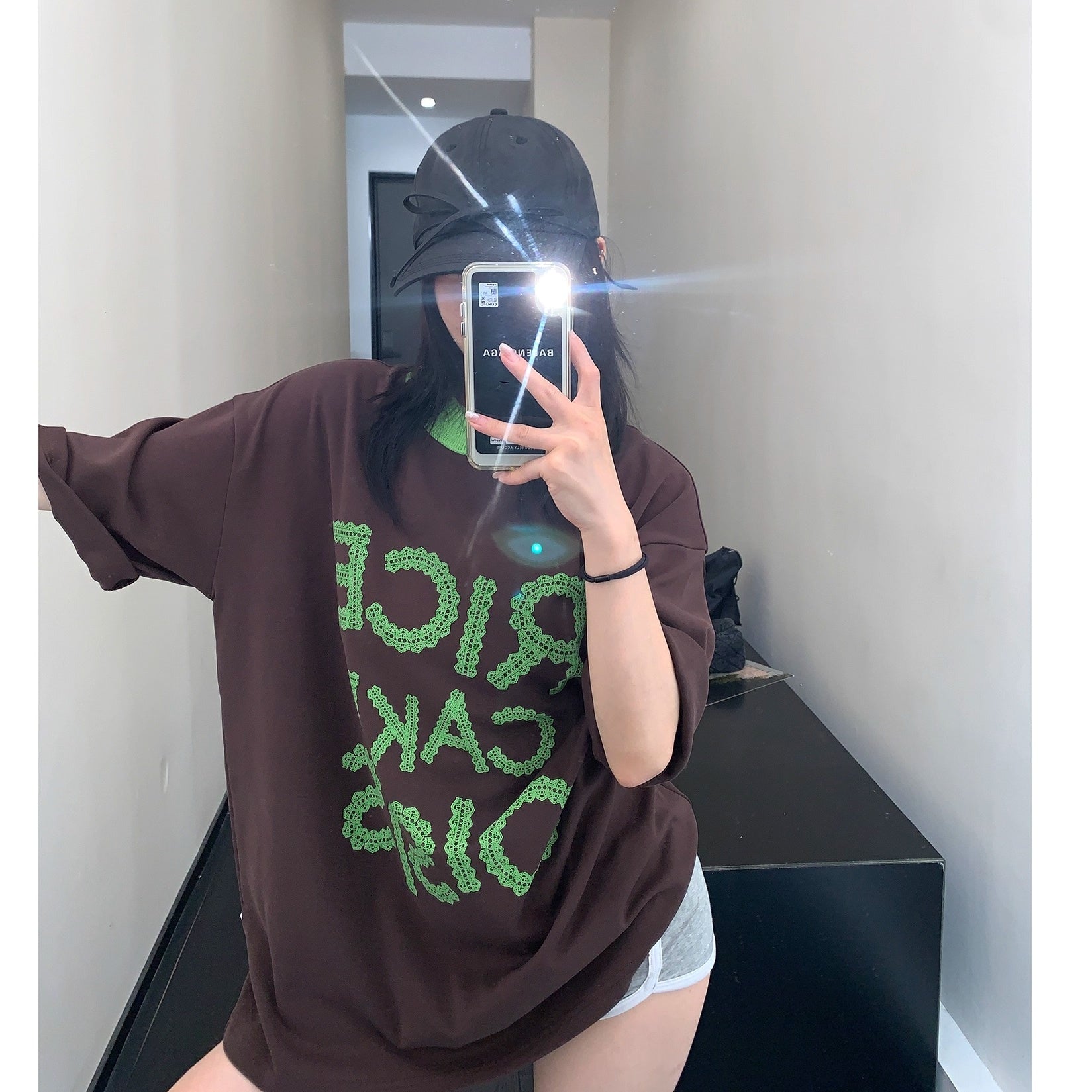Lace Letter Loose Ringer T-shirt OS2001