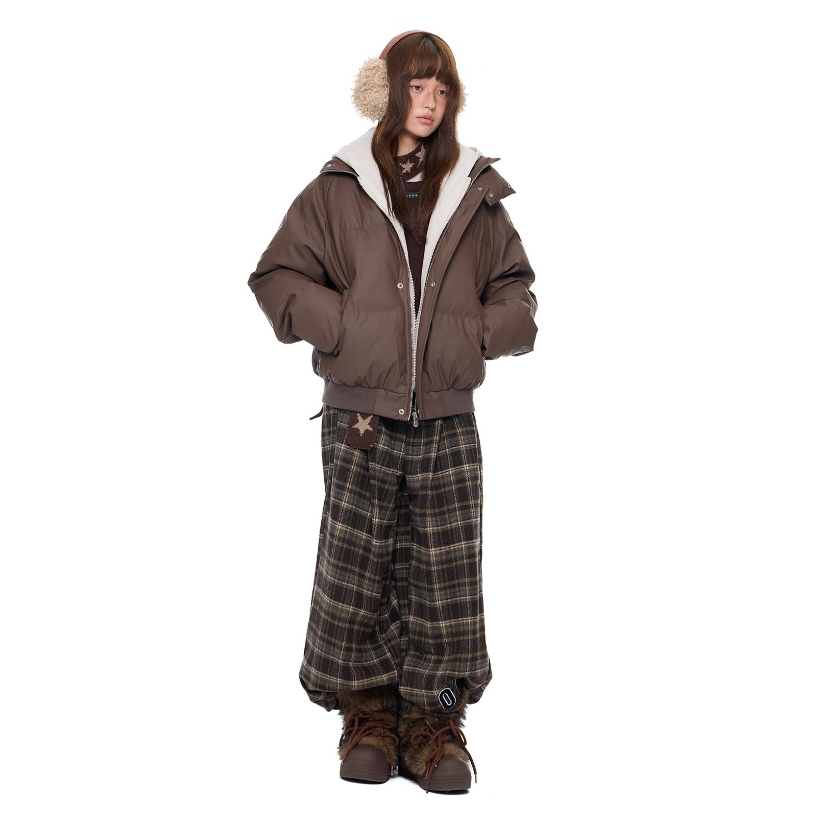 Contrast Color Hooded PU Leather Jacket EZ286