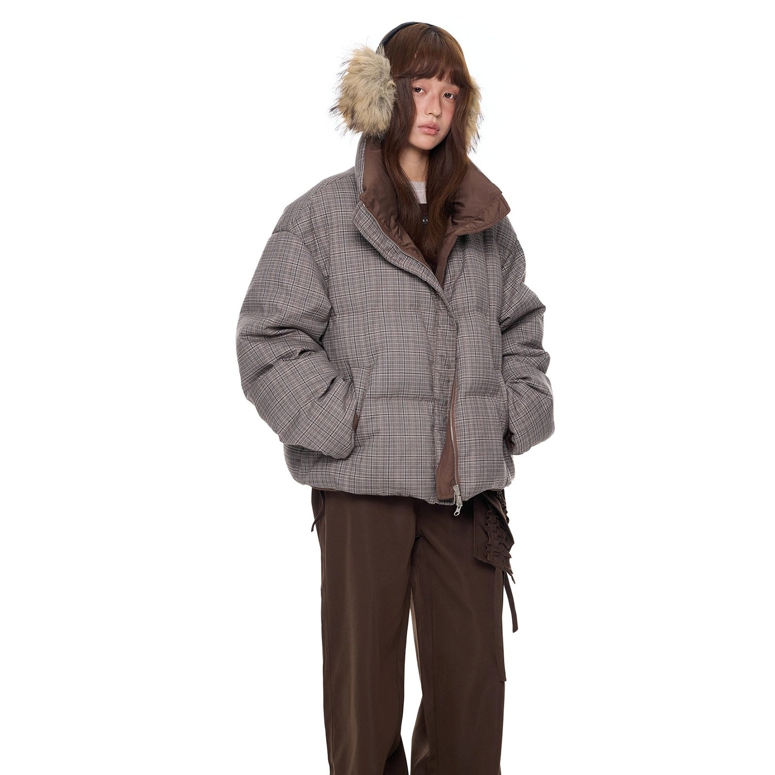 Reversible Plaid Down Jacket EZ299