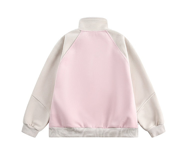 Stand-Collar Raglan Color-blocked Sweat Jacket CA7010