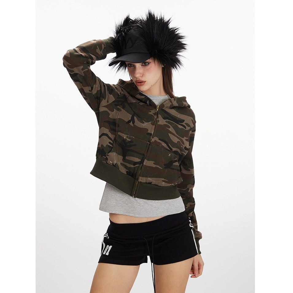 Camouflage Cropped Hooded Jacket NR7010